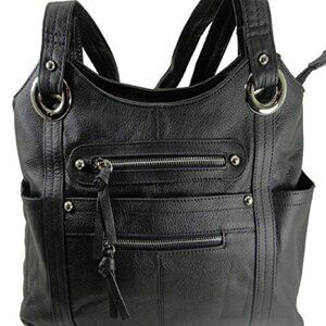 Roma Leather -Dual Zipper Moto Leather Concealment Tote 7008 SURVIVAL KIT!